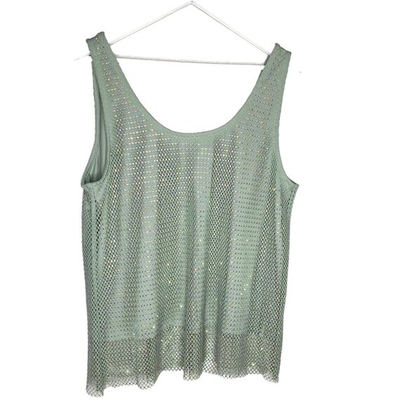 Anthropologie Sunday in Brooklyn Mint Green Mesh Layered Rhinestone Tank Top, XL - Picture 2 of 5